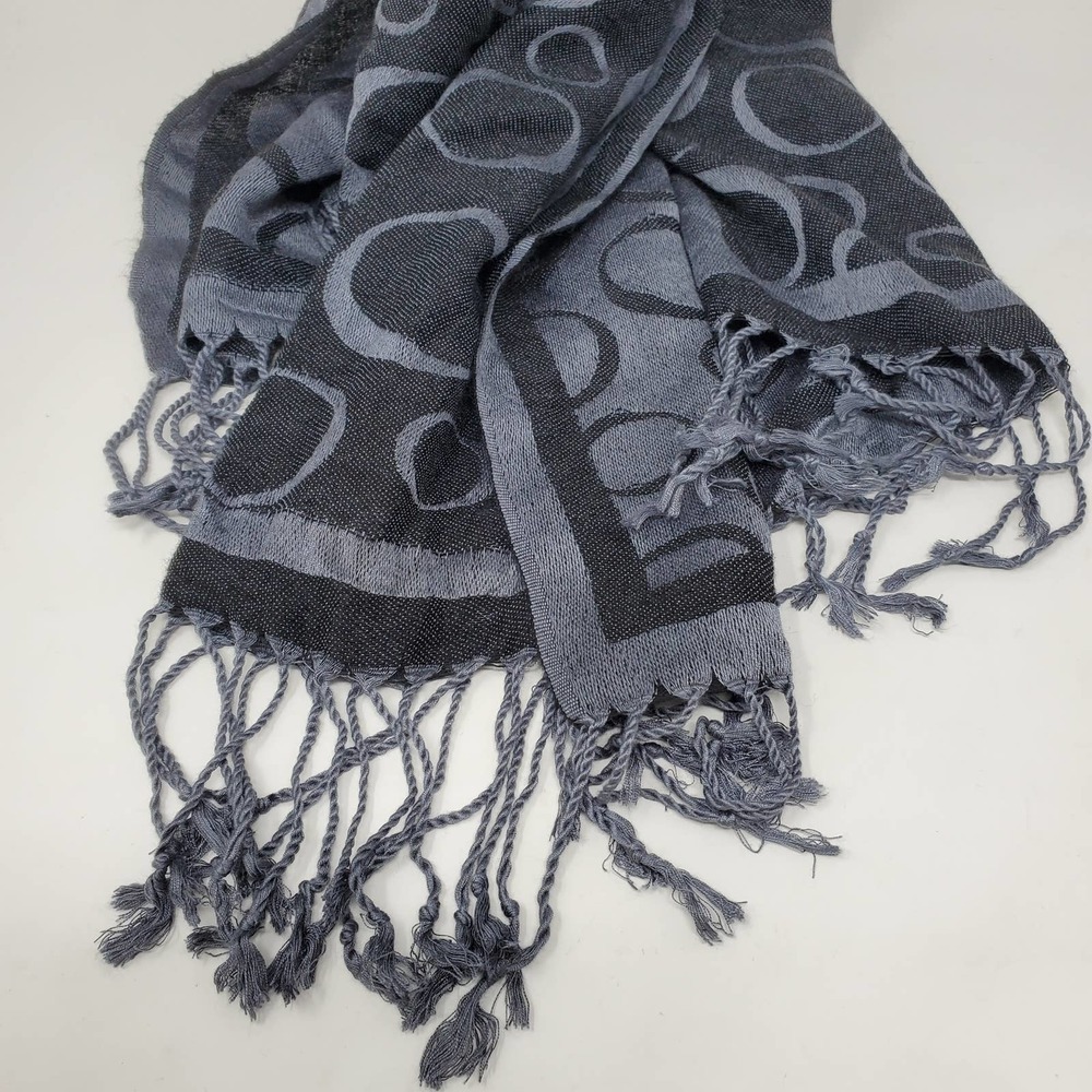 Cashmere Women Circular Geometric Pattern Fringe Gray Scarf - Picture 3 of 8